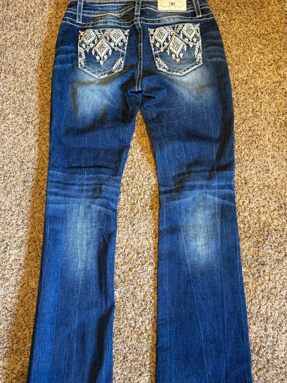 Miss Me Women's Dark Blue Boot Cut Jeans with Embroidered Back Pockets